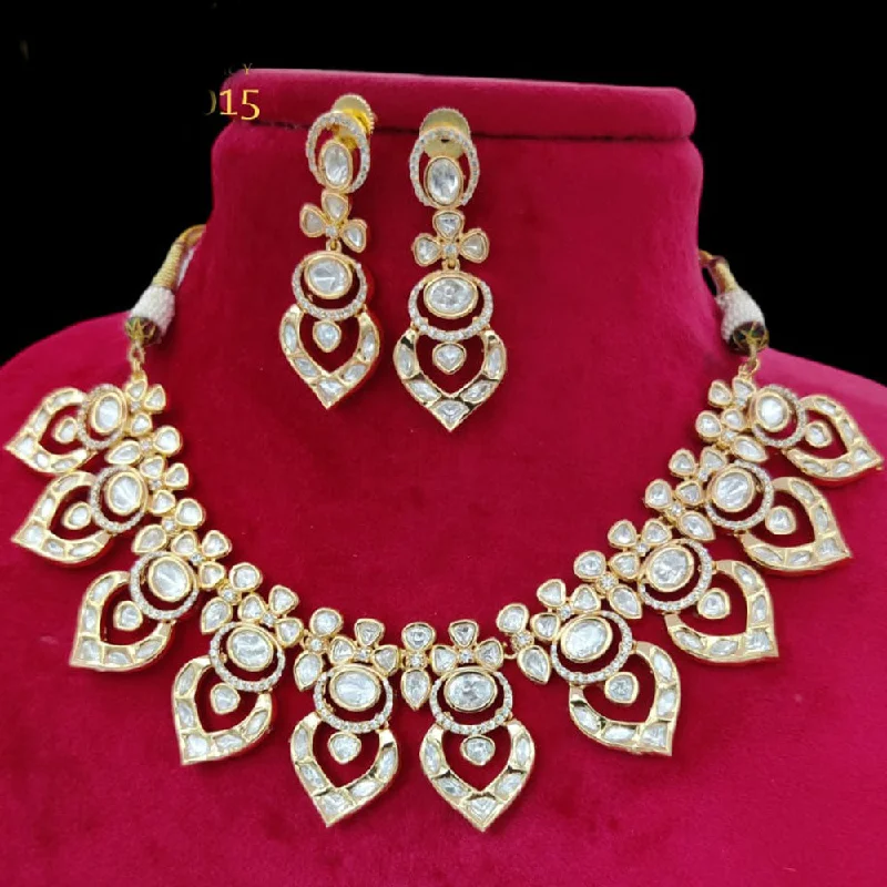 women’s statement gold necklaces-Jewel Addiction Gold Plated Polki Kundan Necklace Set