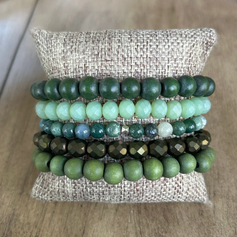 women’s anniversary bracelets-Green Goddess Bracelet Stack