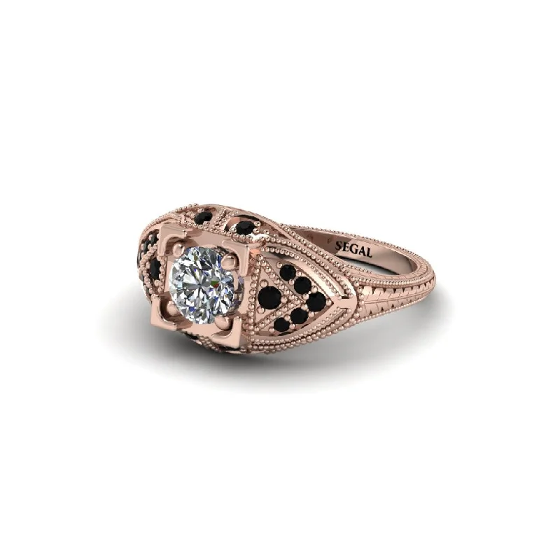 women’s oval cut engagement rings-Round Diamond Filigree Art Deco Vintage Engagement Ring - Bree No. 32