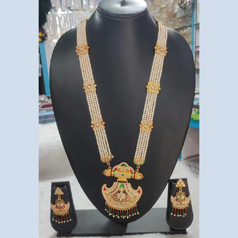 women’s infinity pendant necklaces-Kavita Art Gold Plated Meenakari And Kundan Long Necklace Set