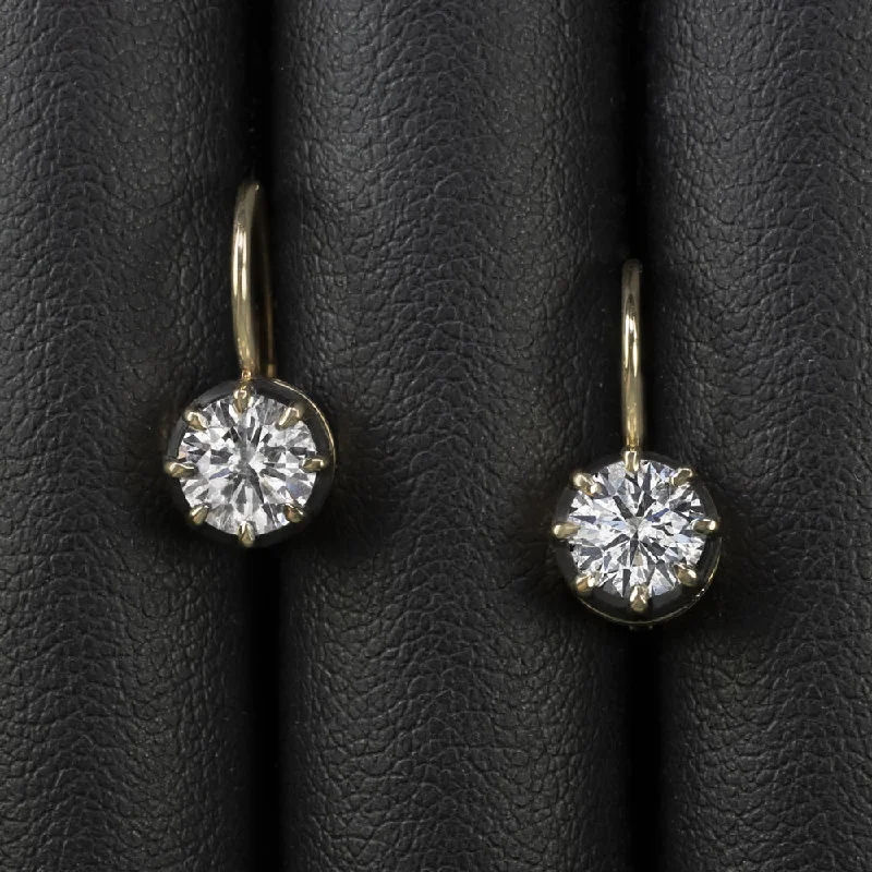 women’s zirconia earrings-DIAMOND DROP EARRINGS VICTORIAN STYLE CLASSIC 1.61ct NATURAL ROUND CUT 14k GOLD