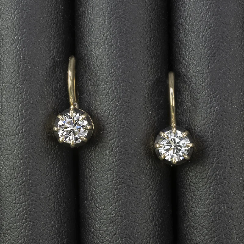 women’s silver earrings with diamonds-DIAMOND DROP EARRINGS VICTORIAN STYLE CLASSIC 1.08ct NATURAL ROUND CUT GOLD 1ct