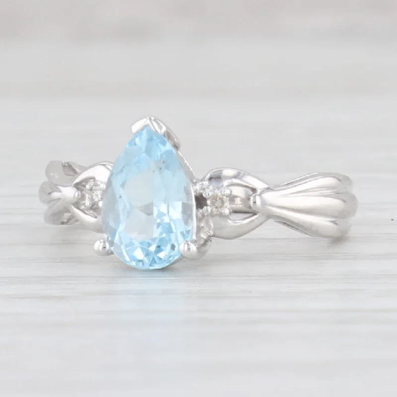 women’s oval diamond engagement rings-1.52ctw Pear Blue Topaz Diamond Ring 10k White Gold Size 6