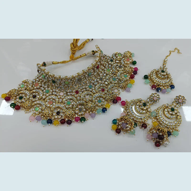 women’s layered diamond necklaces-Rani Sati Jewels Gold Plated Kundan And Pearl Choker Necklace Set