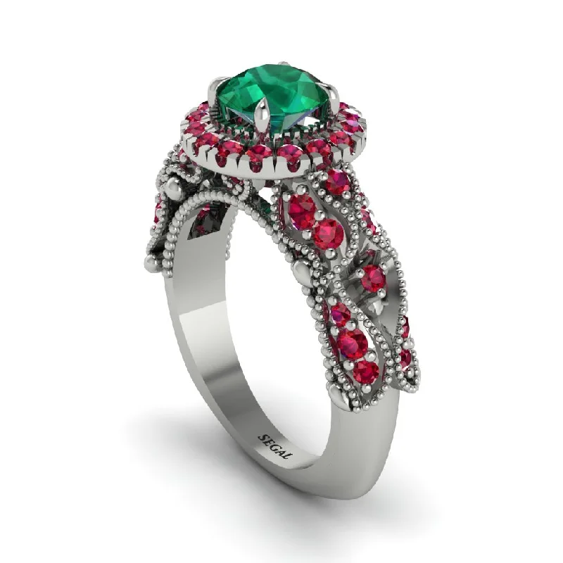 women’s custom-made engagement rings-Exclusive Halo Emerald Milgrain Engagement Ring - Kendra No. 51