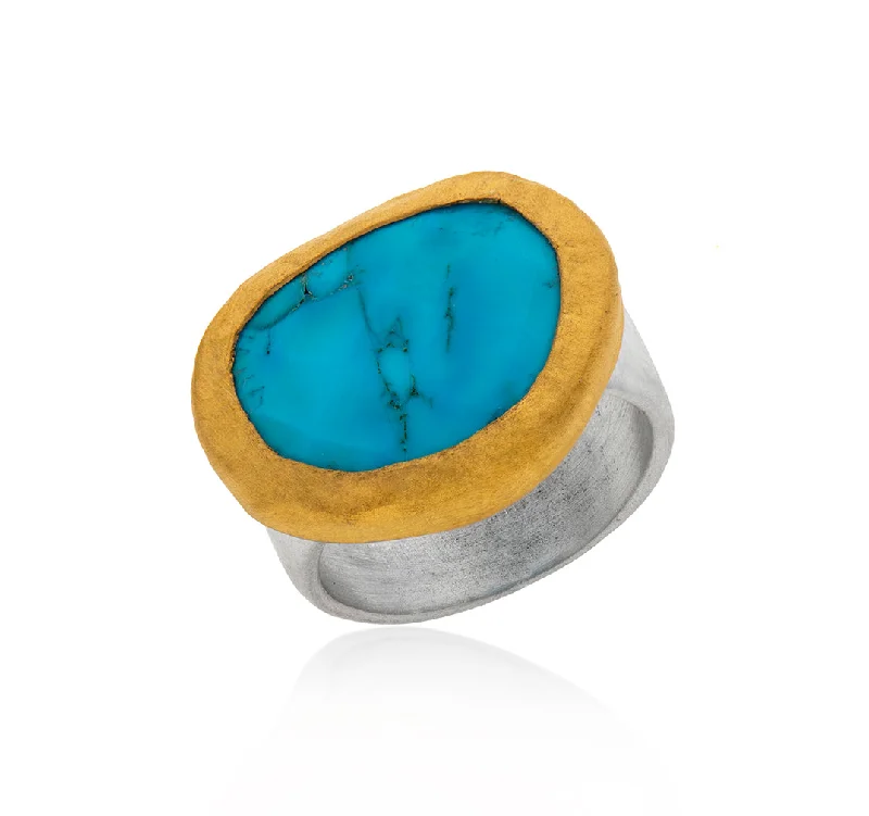 women’s adjustable rings-Nava Zahavi Yellow Gold Large Oval Turquoise Ring