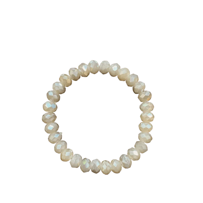 women’s tennis bracelets-Mystic Cream Grey Faceted Rondelle 8mm Bracelet