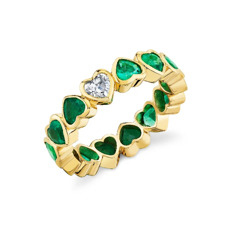 women’s bridal ring sets-EMERALD & DIAMOND BEZEL HEART BAND