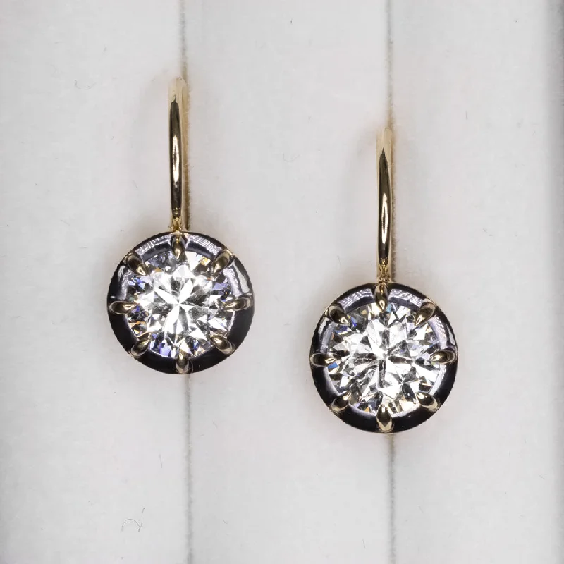 women’s round earrings-2.09ct DIAMOND DROP EARRINGS VICTORIAN STYLE CLASSIC NATURAL ROUND CUT GOLD 2ct