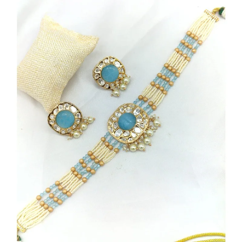 women’s sapphire pendant necklaces-Akruti Collection Gold Plated Kundan Choker Necklace Set