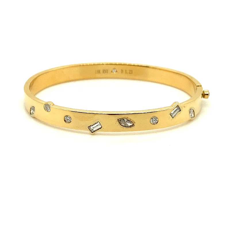 women’s engraved bracelets-Scattered Multi-shape Diamond Bangle