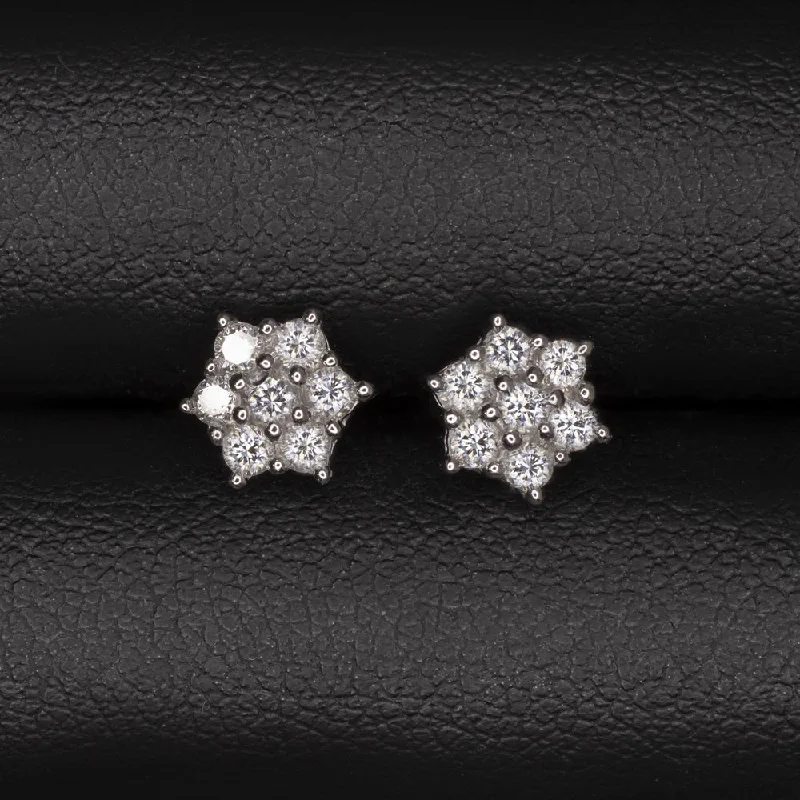 women’s zirconia earrings-DIAMOND CLUSTER STUD EARRINGS ROUND CUT 14k WHITE GOLD NATURAL 1/2ct G-H SI1-SI2