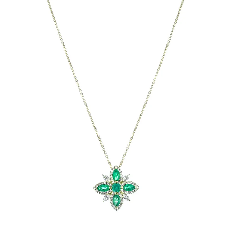 women’s layered silver necklaces-Emerald Lotus Pendant Necklace