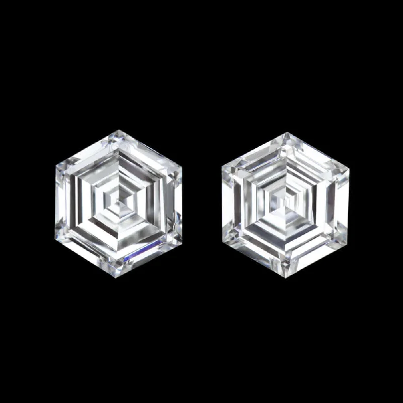 women’s sapphire earrings-E-F VVS HEXAGON CUT DIAMOND MATCHING PAIR 0.43ct STUD EARRINGS ACCENT STONES