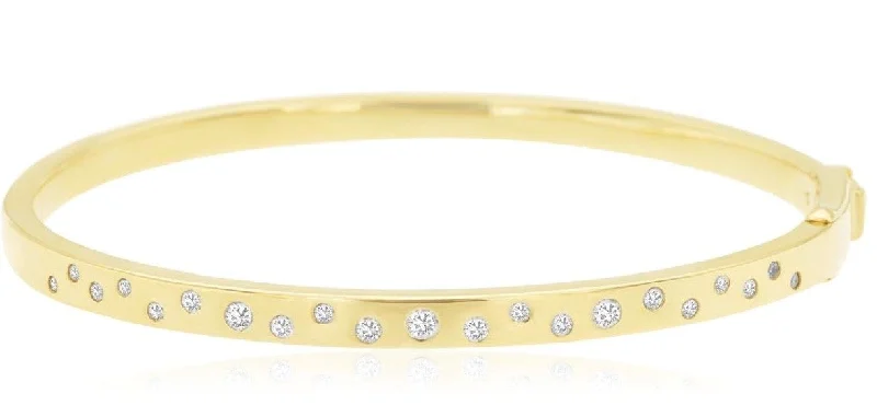 women’s chunky gold bracelets-14k yellow gold flush set diamond hinged bangle