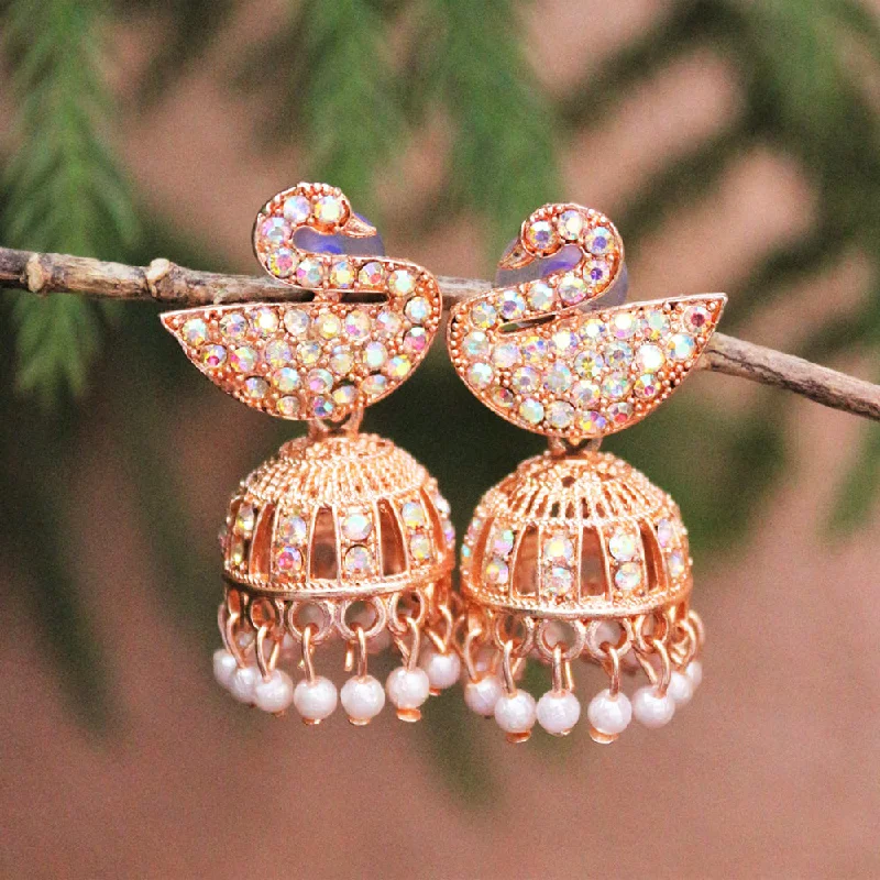 women’s zirconia earrings-H K Fashion Rose Gold Plated  Austrian Stone Jhumki Earrings