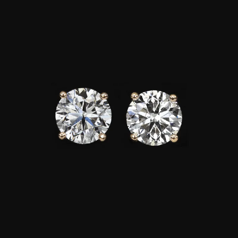 women’s silver stud earrings-2.14ct NATURAL DIAMOND STUD EARRINGS F SI ROUND BRILLIANT CUT 14k YELLOW GOLD