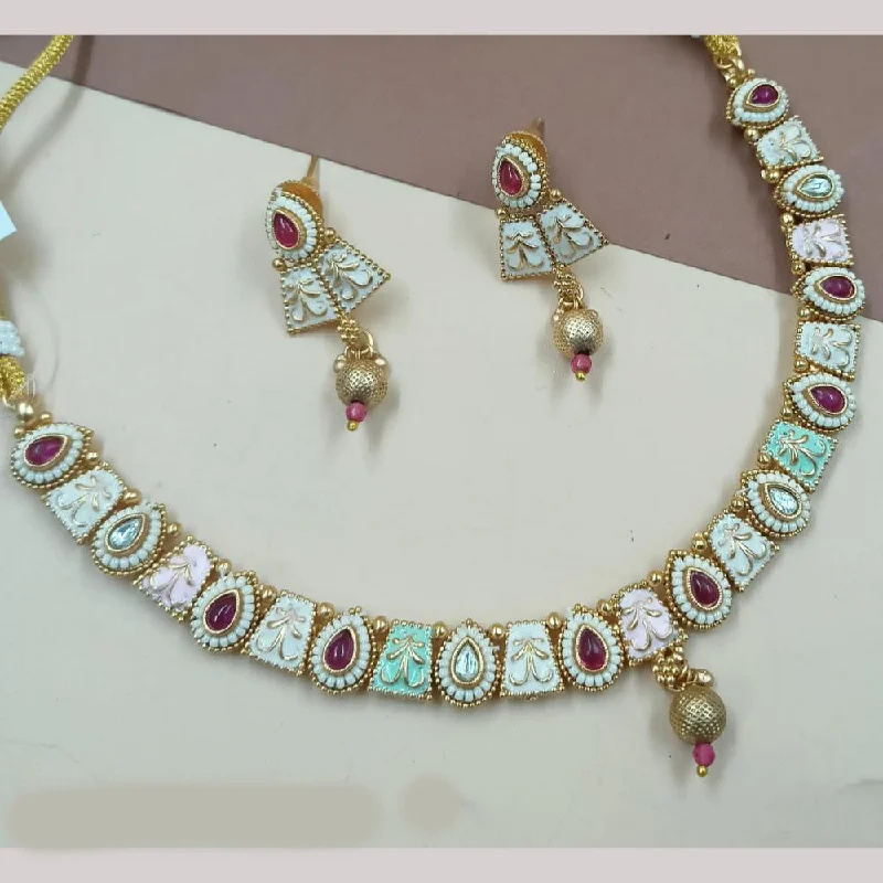 women’s name necklaces with gemstones-Padmawati Bangles Gold Plated Pota Stone And Pearls Meenakari Necklace Set