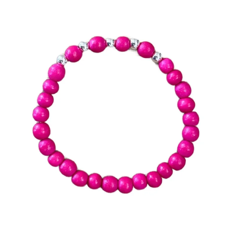 women’s fine gold bracelets-Kenley Sterling Silver Barbie Pink Wood 6mm Bracelet