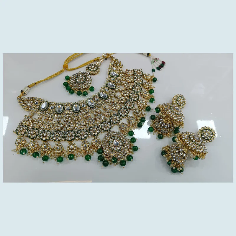 women’s minimalistic gold necklaces-Rani Sati Jewels Gold Plated Kundan And Pearl Choker Necklace Set