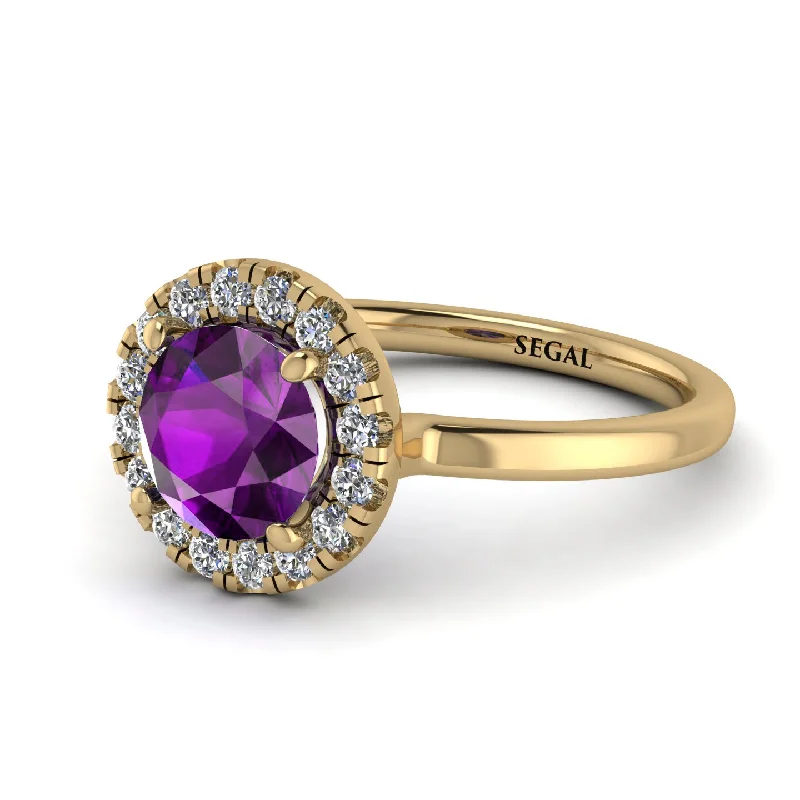 women’s halo engagement rings-1ct Round Amethyst Engagement Ring - Natalia No. 301