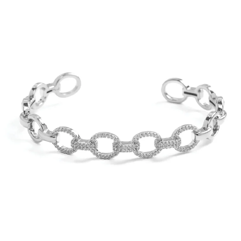 women’s birthday bracelets-Link Chain Cuff With Pave Accents Silver