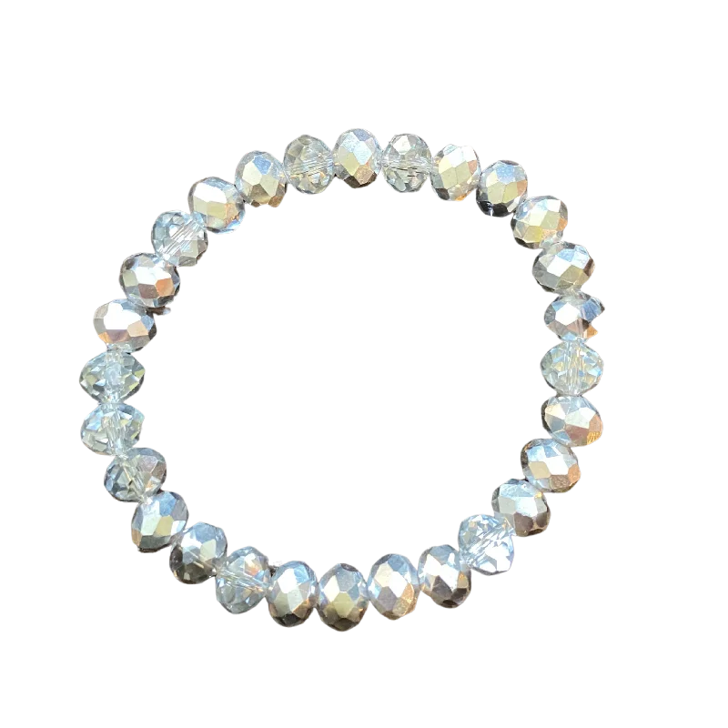 women’s fine gold bracelets-Silver And Clear Faceted Rondelle 8mm Bracelet