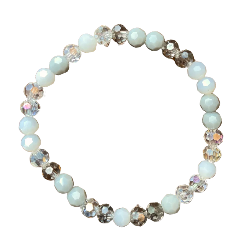 women’s boho bracelets-Light Grey Mix Faceted Round 6mm Bracelet