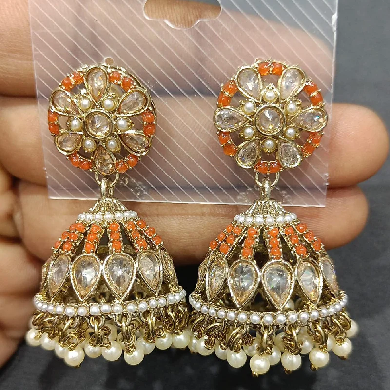 women’s minimalist earrings-Rani Sati Jewels Gold Plated Crystal Stone Jhumki Earrings