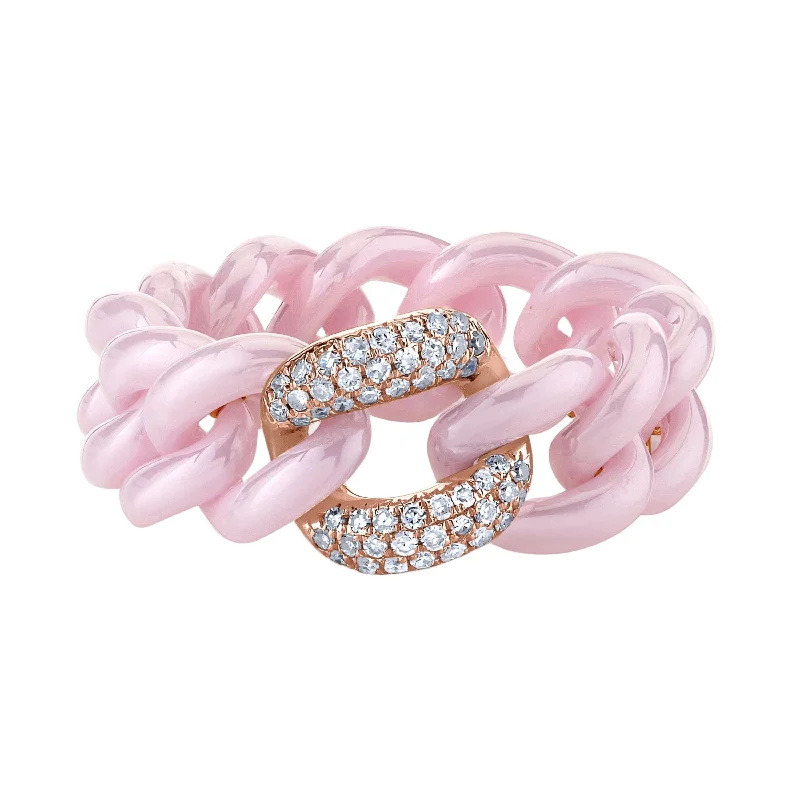 women’s classic rings-READY TO SHIP SINGLE PAVE PINK CERAMIC MEDIUM LINK RING