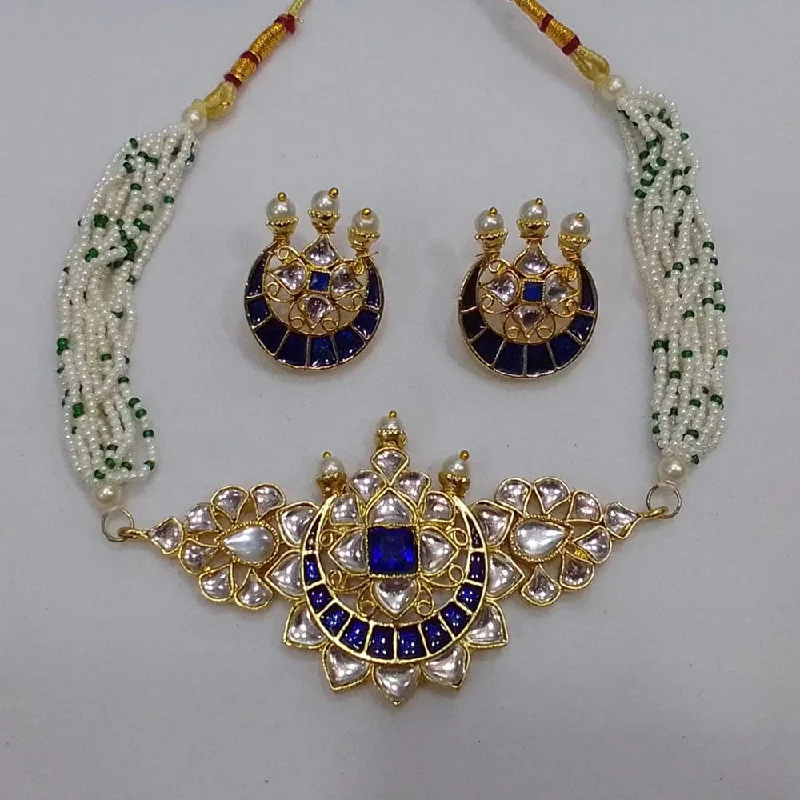 women’s luxury necklaces-Midas Touch Gold Plated Kundan Stone Choker Necklace Set