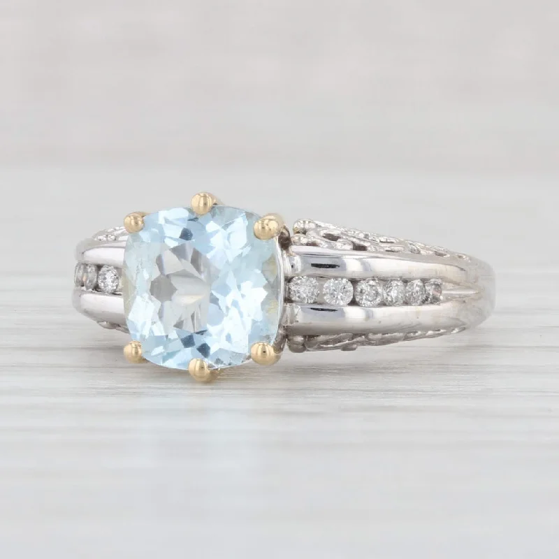 women’s luxury diamond engagement rings-1.75ctw Cushion Aquamarine Diamond Ring 14k Gold Size 7.25 March Birthstone