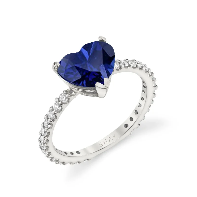 women’s gemstone rings-BLUE SAPPHIRE HEART PINKY RING