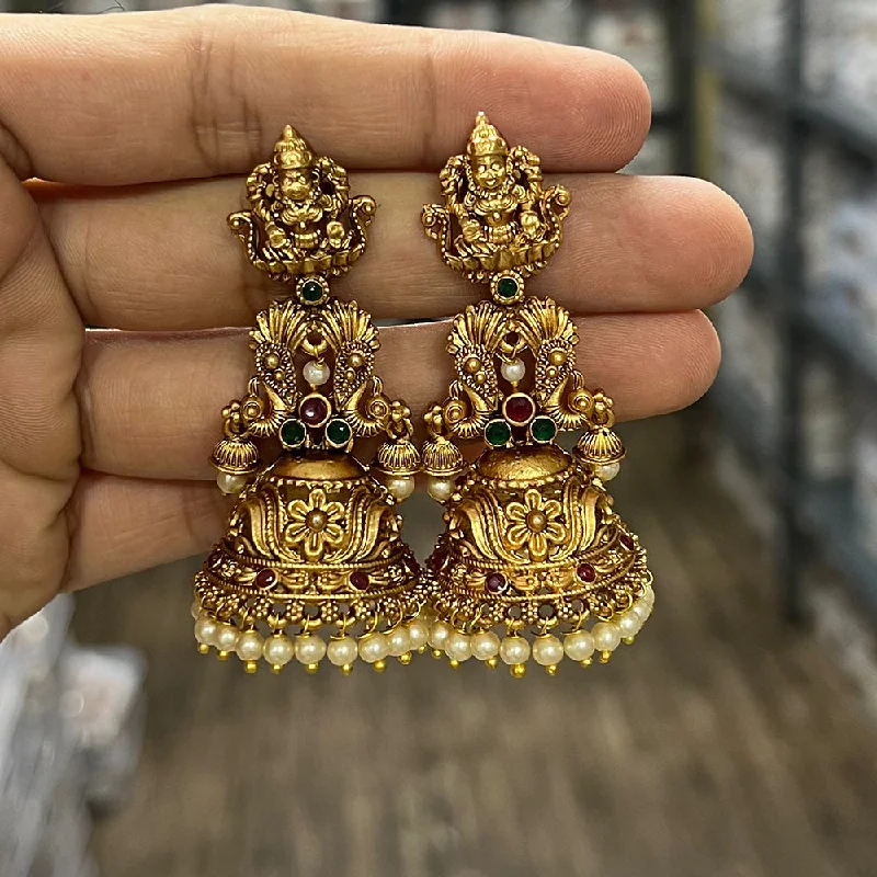 women’s luxury earrings-Diksha Collection Gold Plated Pota Stone Temple Jhumki Earrings