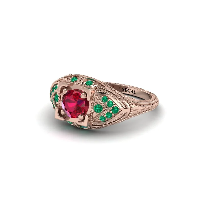 women’s solitaire engagement rings-Round Ruby Filigree Art Deco Vintage Engagement Ring - Bree No. 26