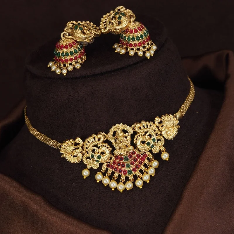 women’s long chain necklaces-Lucentarts Jewellery Gold Plated Kundan Stone Choker Necklace Set