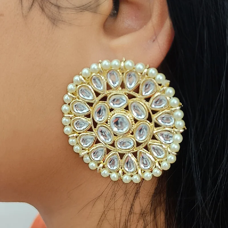 women’s unique stud earrings-Gehana Mahal Gold Plated Kundan And Pearl Studs Earrings