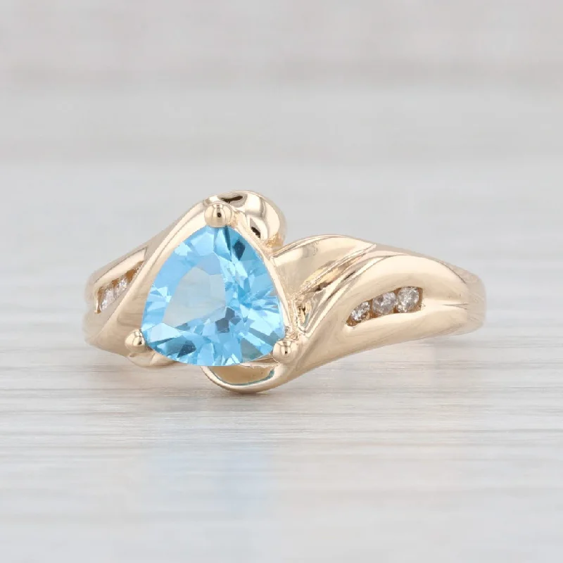 women’s colorful engagement rings-1.50ctw Trillion Blue Topaz Diamond Ring 14k Yellow Gold Size 7 Bypass