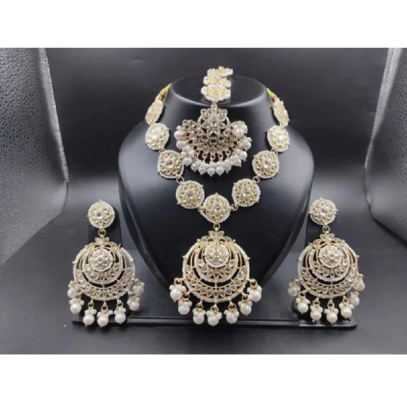 women’s luxury necklaces-Akruti Collection Gold Plated Kundan Stone And Pearl Necklace Set