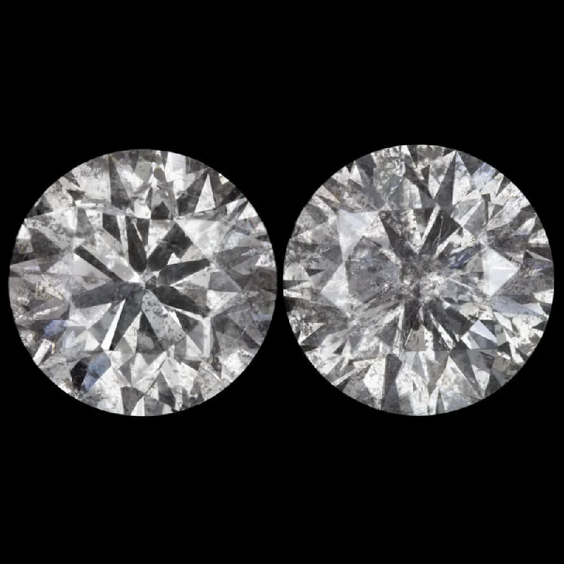 women’s big earrings-3.13c DIAMOND STUD EARRINGS FANCY LIGHT GRAY SALT AND PEPPER RUSTIC PAIR 3 CARAT