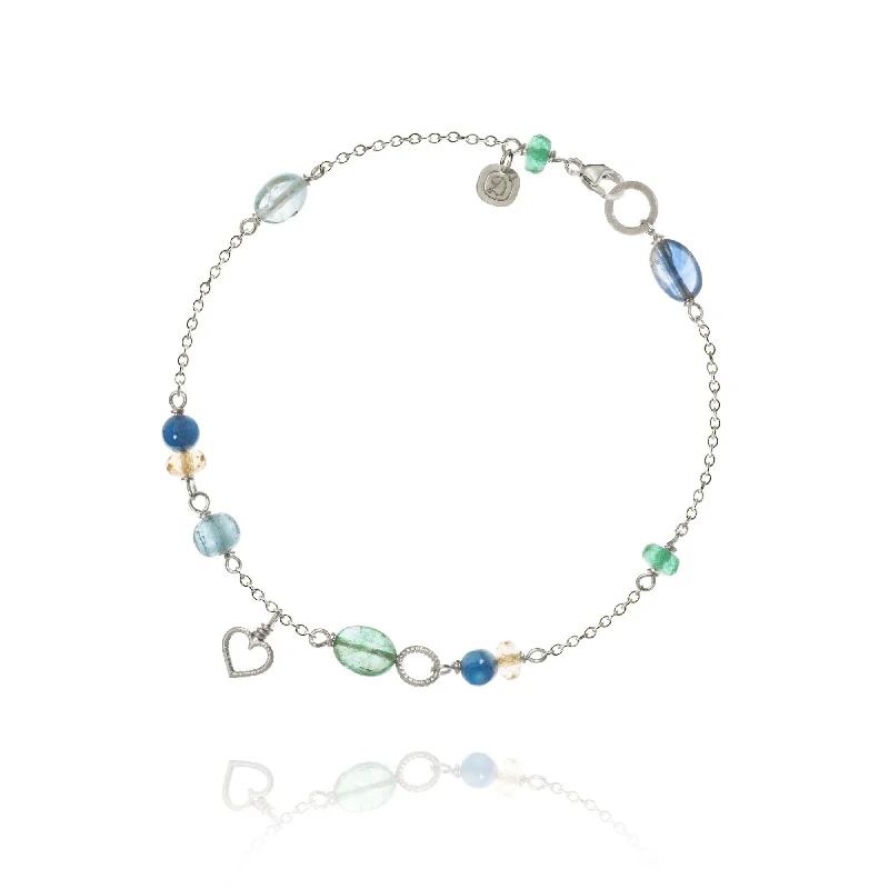 women’s luxury leather bracelets-Piccolo Sea Breeze 18K Silver Bracelet w. Gemstones