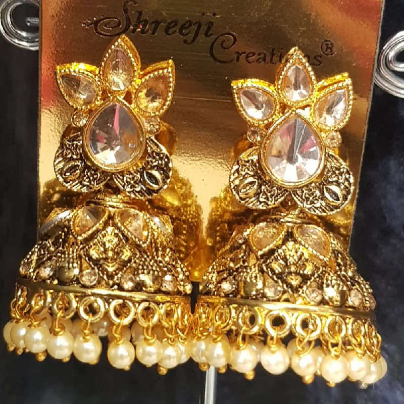 women’s round earrings-Shreeji Gold Plated Crystal Stone Jhumki Earrings