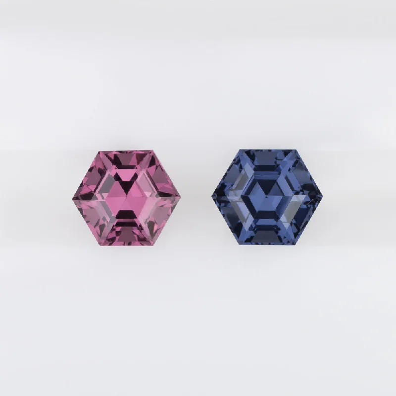 women’s hoop earrings with gemstones-SPINEL MATCHING PAIR STUD EARRINGS TWO TONE VIVID PINK BLUE HEXAGON SHAPE 1.19ct