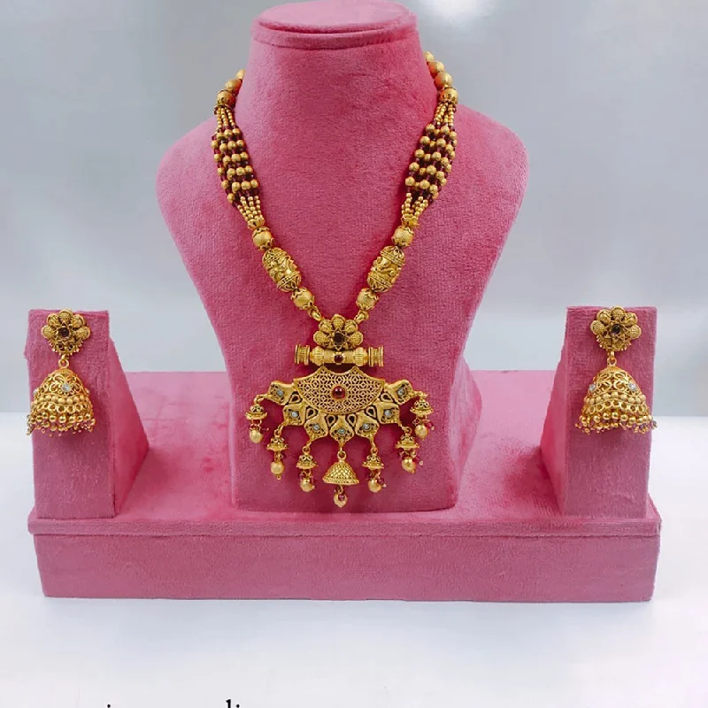 women’s double chain necklaces-Akruti Collection Gold Plated Pota Stone And Pearls Necklace Set