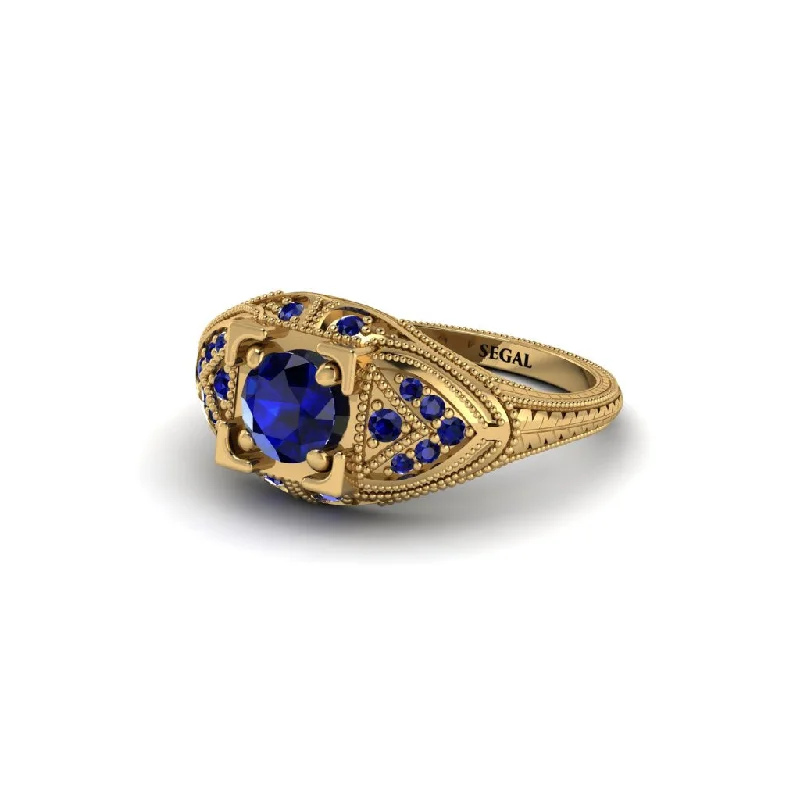 women’s exclusive engagement rings-Round Sapphire Filigree Art Deco Vintage Engagement Ring - Bree No. 73