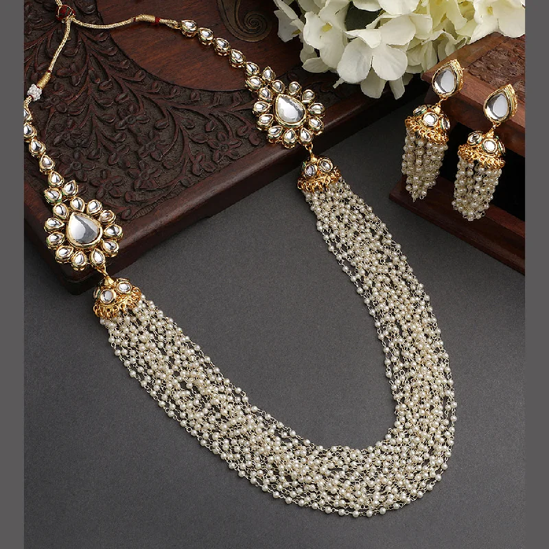 women’s infinity pendant necklaces-Asmitta Gold Plated Kundan Long Necklace Set