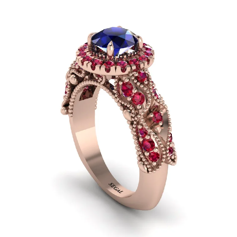 women’s luxury engagement rings-Exclusive Halo Sapphire Milgrain Engagement Ring - Kendra No. 59