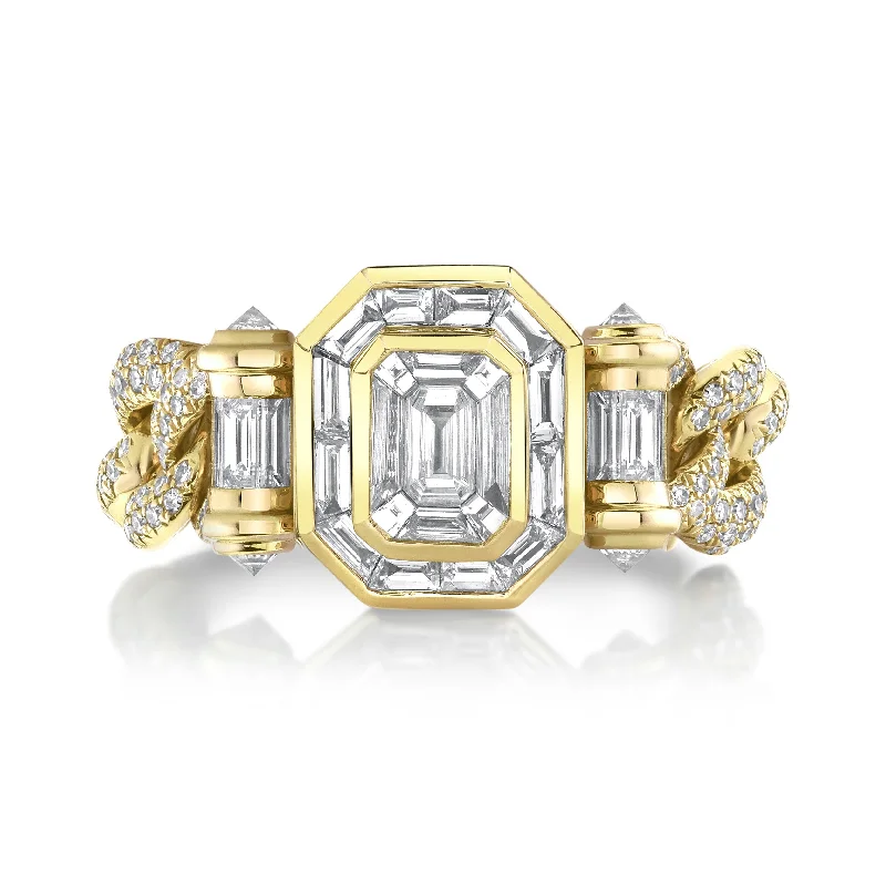 women’s gold rings-PARTIAL DIAMOND HALO MEDIUM LINK RING