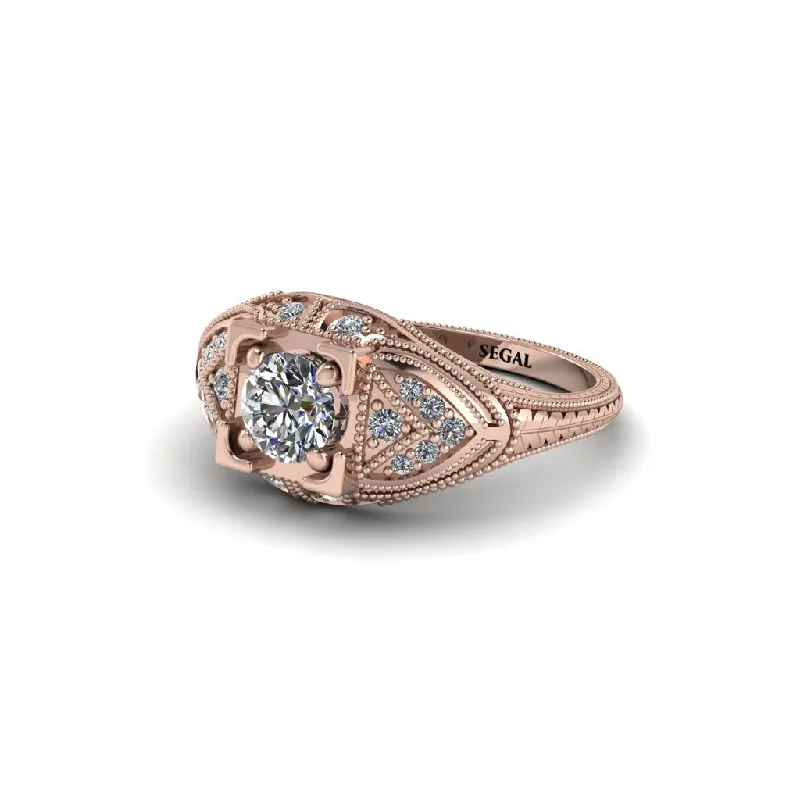 women’s colorful engagement rings-Round Diamond Filigree Art Deco Vintage Engagement Ring - Bree No. 2