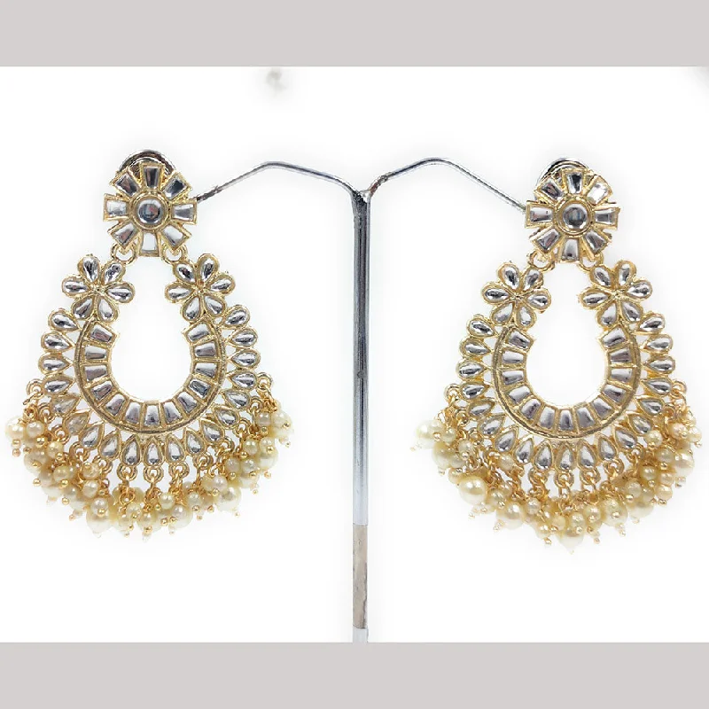 women’s silver hoop earrings-Gehana Mahal Gold Plated Kundan And Pearl Dangler Earrings